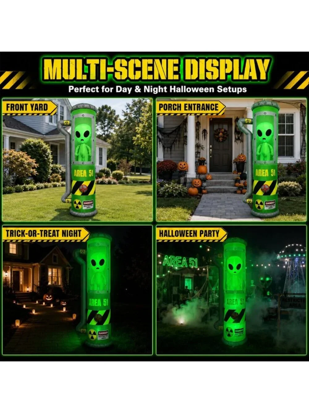 8FT Inflatable Halloween Alien Decor with LED Lights for Outdoor Fun